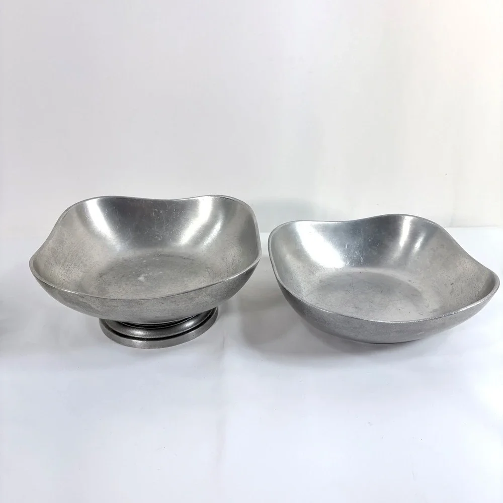 Wilton Armetale Serving Bowls Silver Pewter Finish Square Wavy Footed Set of 2